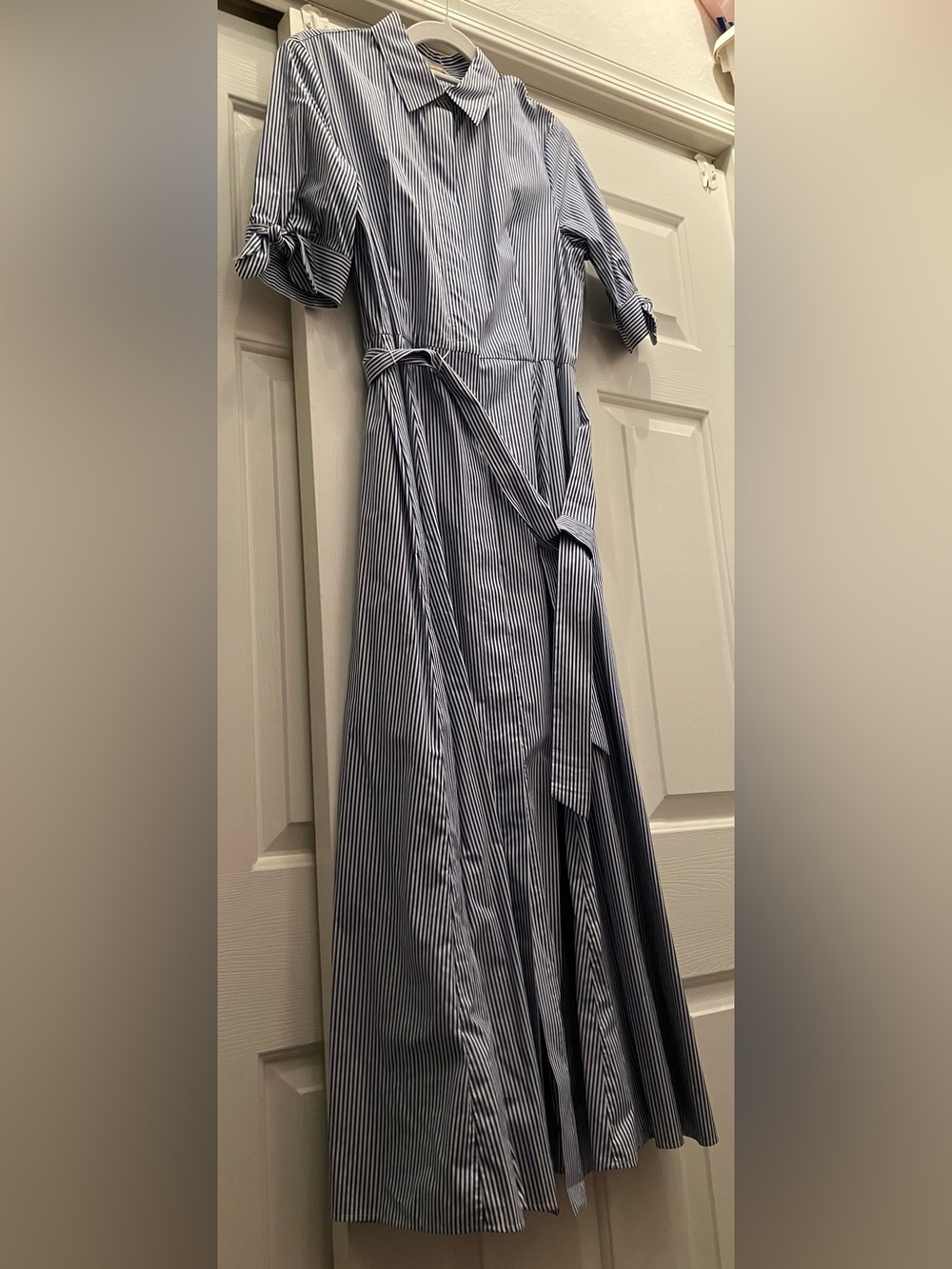 Calvin Klein Blue and White Striped Maxi Shirt Dress